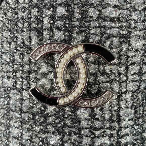 CHANEL Size 8 CC Silver Black Glitter Loafer Flats - Picture 7 of 10